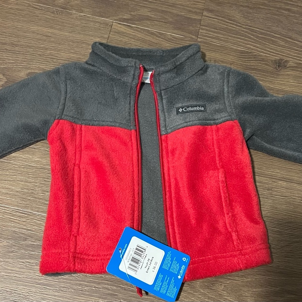 3-6 months Columbia Two-Tone Red and Gray Fleece Jacket